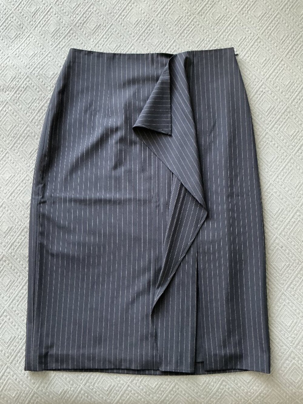 Club Monaco Terwir Pencil Skirt Navy Pinstripe Faux Wrap